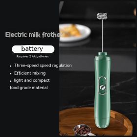 Milk Frother Egg Beater Coffee Frother Household Electric Milk Stirring Battery Handheld Blender (Option: Green-Battery)