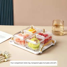 Dried Fruit Tray Living Room Home Glass Fruit Snack Dish Grid Candy Plate (Option: White Tray 1 4 Plates 4 Covers)