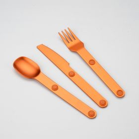 Household Outdoor Magnetic Aluminum Alloy Knife, Fork And Spoon Three-piece Set Combination (Option: Orange-PP Bag)